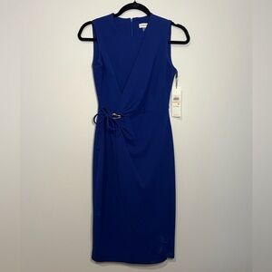 Calvin Klein Royal Blue Midi Dress with Gold Embellishment NWT